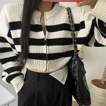Gestreifter Komfort Reißverschluss Cardigan | Stilvoller und Bequemer Cardigan