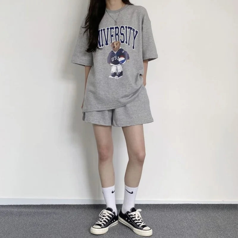 Ensemble short ours en coton estival | Mode d'été élégante et confortable
