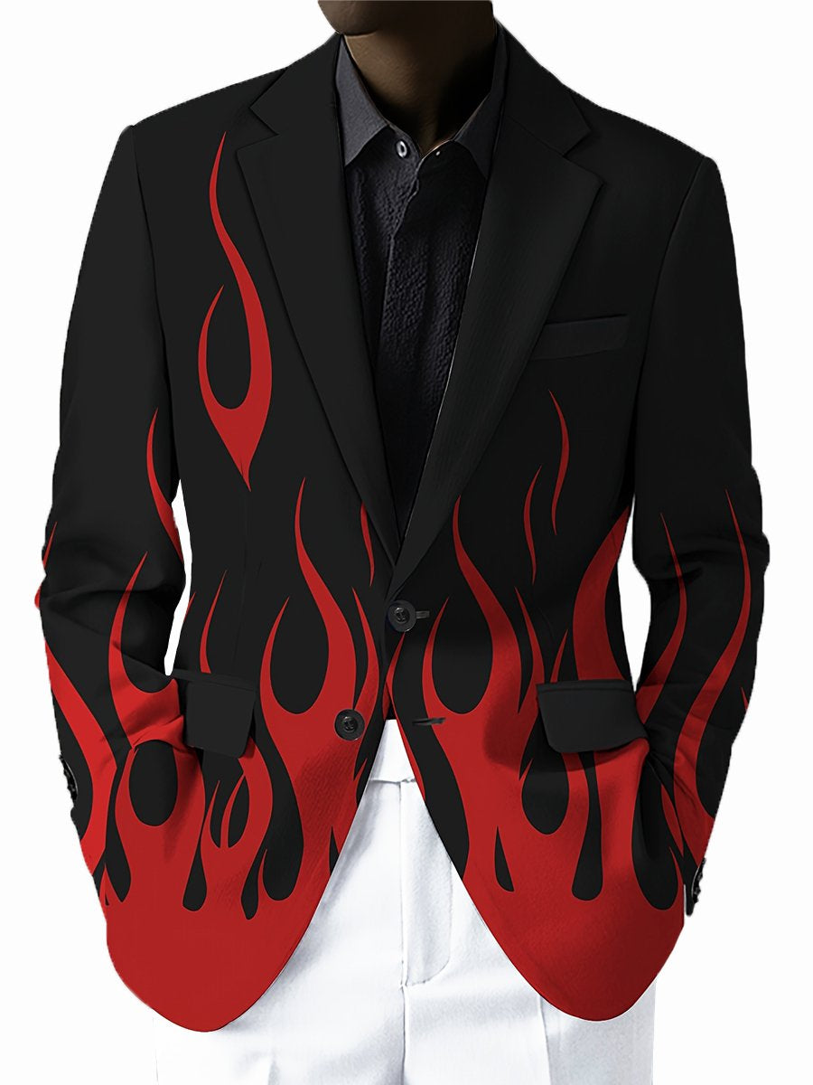 Pánske vintage sako s kontrastným plameňovým vzorom a zapínaním na gombíky