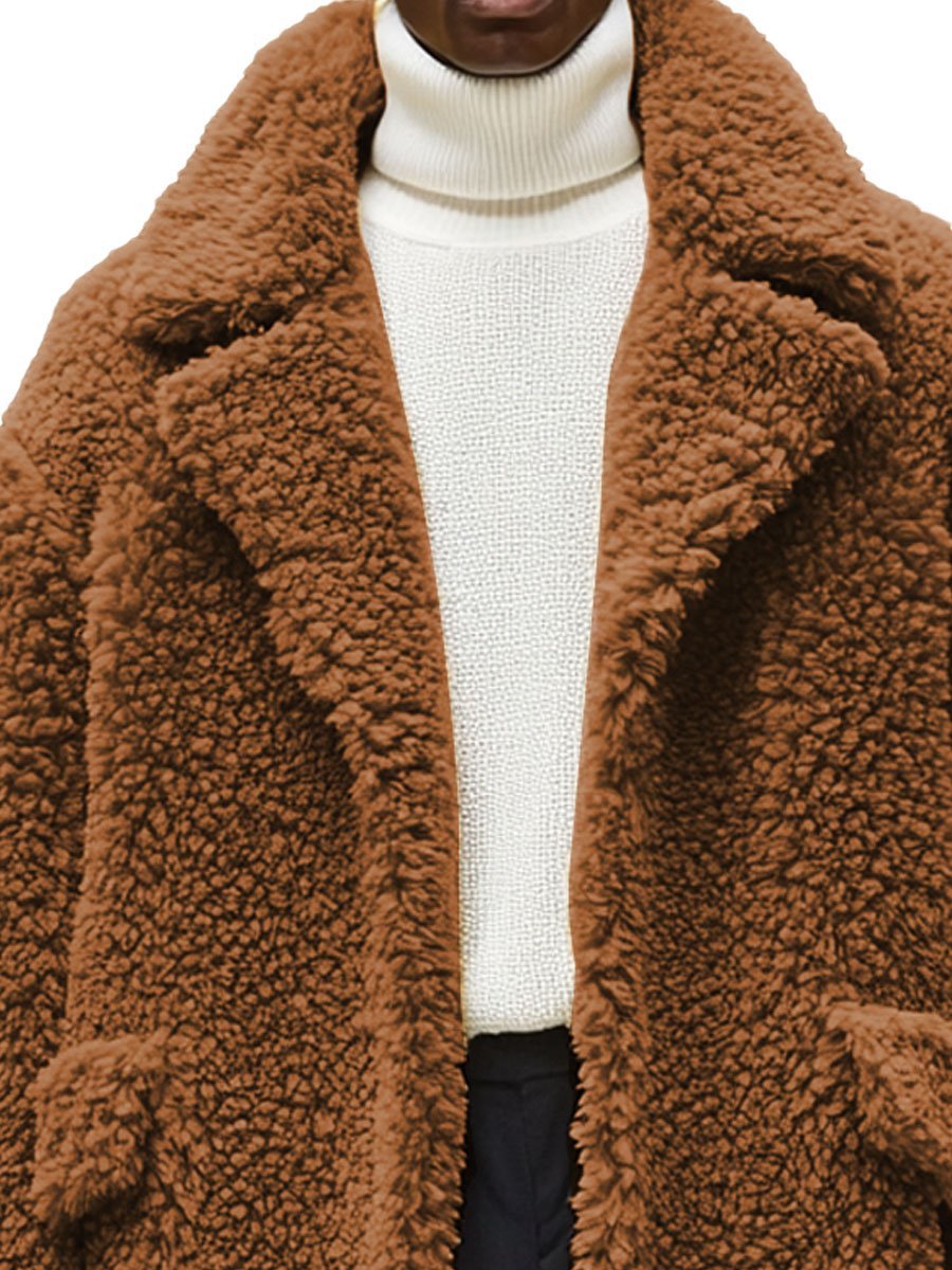 Teplá pánska plyšová bunda s klopami a dvojitými vreckami - Klasická a štýlová