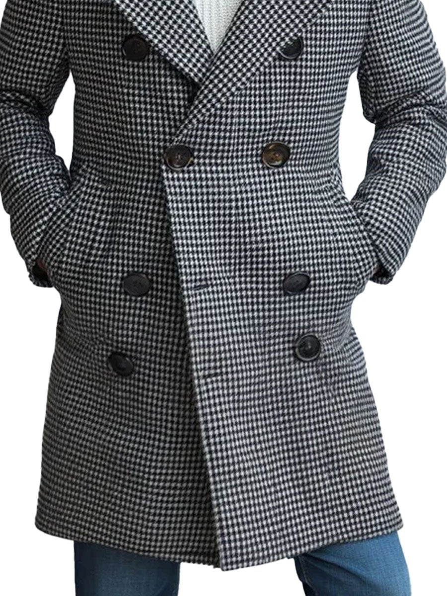 Pánska dvojradová károvaná teplá vlnená bunda - elegantná a štýlová