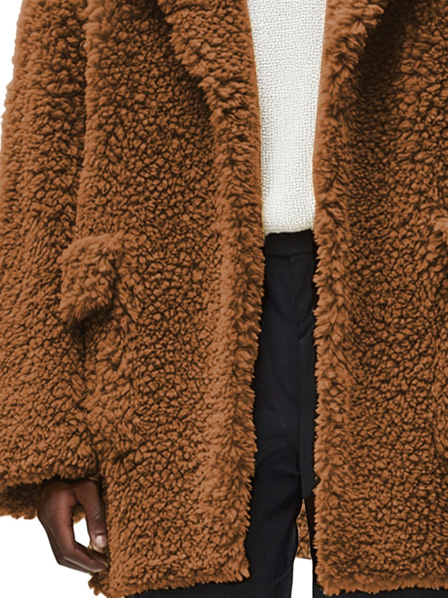 Teplá pánska plyšová bunda s klopami a dvojitými vreckami - Klasická a štýlová