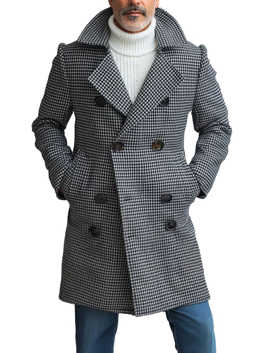 Pánska dvojradová károvaná teplá vlnená bunda - elegantná a štýlová