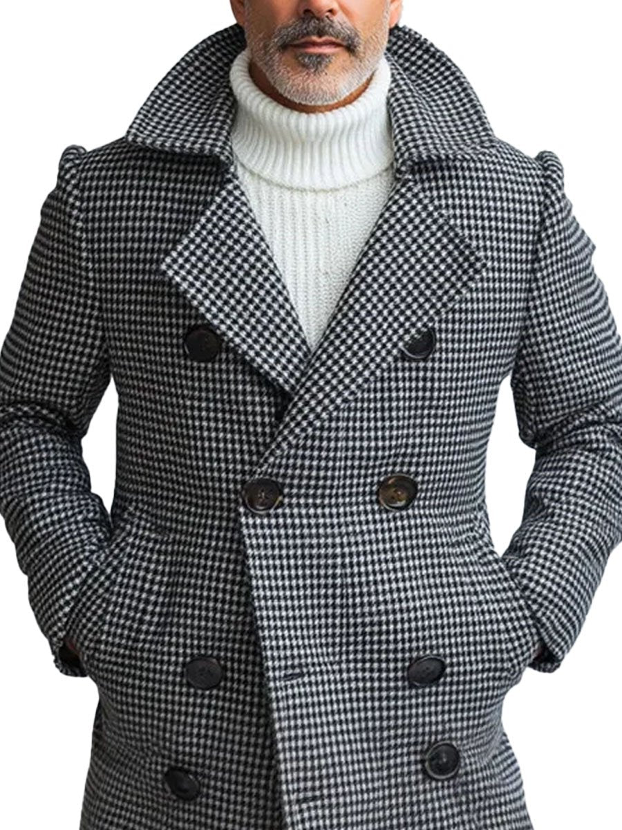 Pánska dvojradová károvaná teplá vlnená bunda - elegantná a štýlová