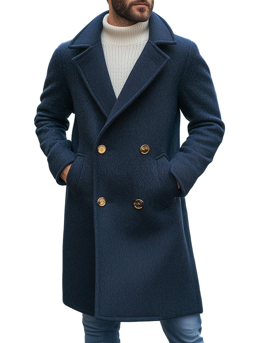 Pánske retro kaplnkové dvojradové dlhé vlnené sako - nadčasová elegancia