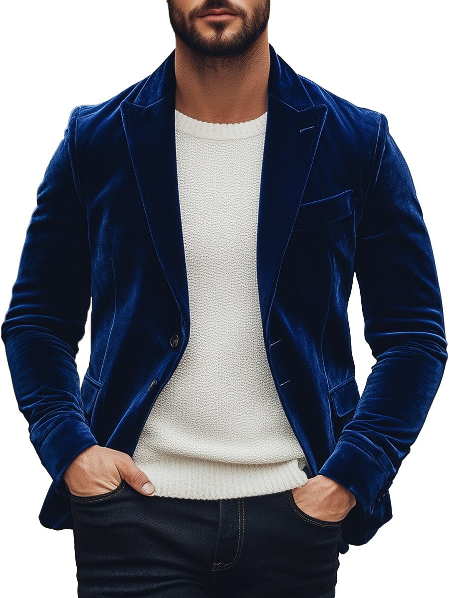 Elegantné a štýlové vintage zamatové sako s jedným gombíkom