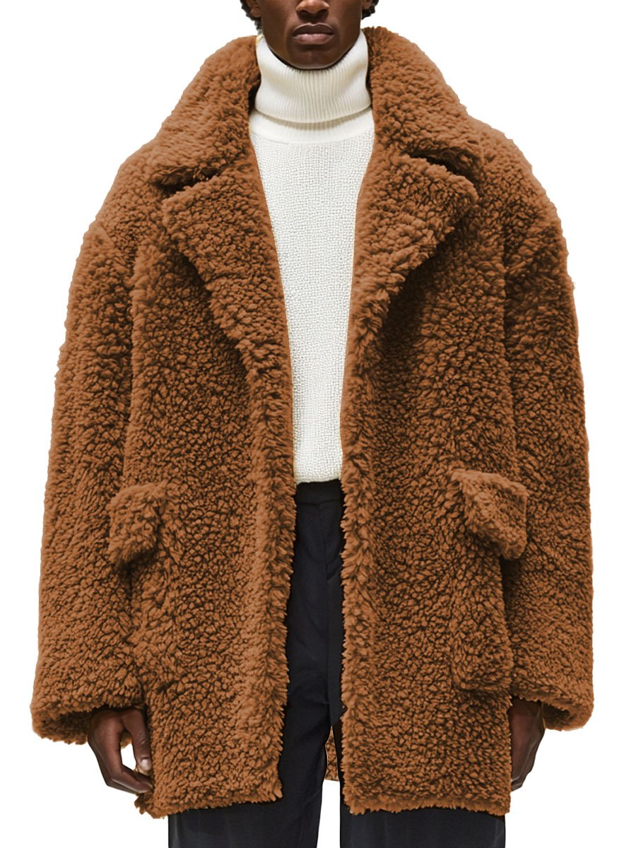 Teplá pánska plyšová bunda s klopami a dvojitými vreckami - Klasická a štýlová