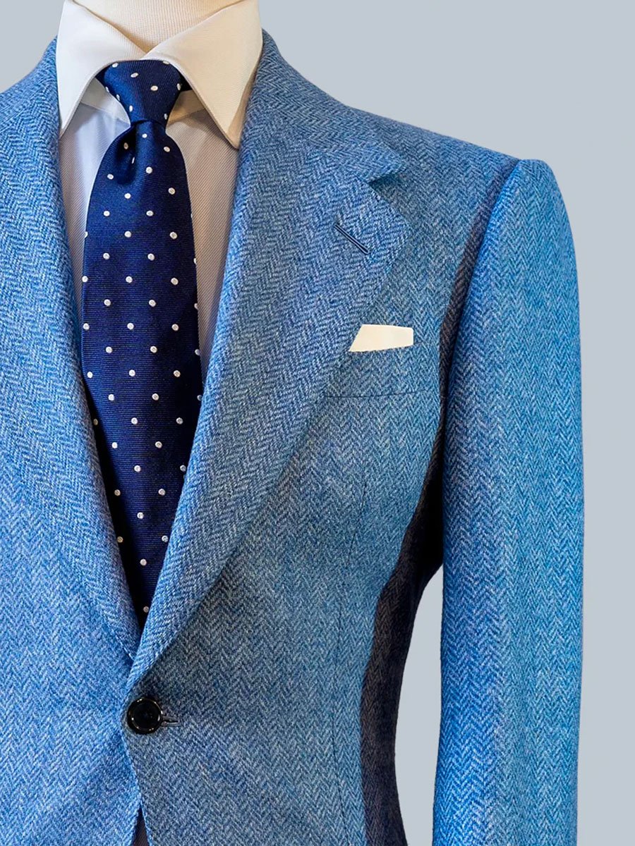 Pánsky blejzer s klopami z vlny v vintage vzore rybej kosti - nadčasový štýl