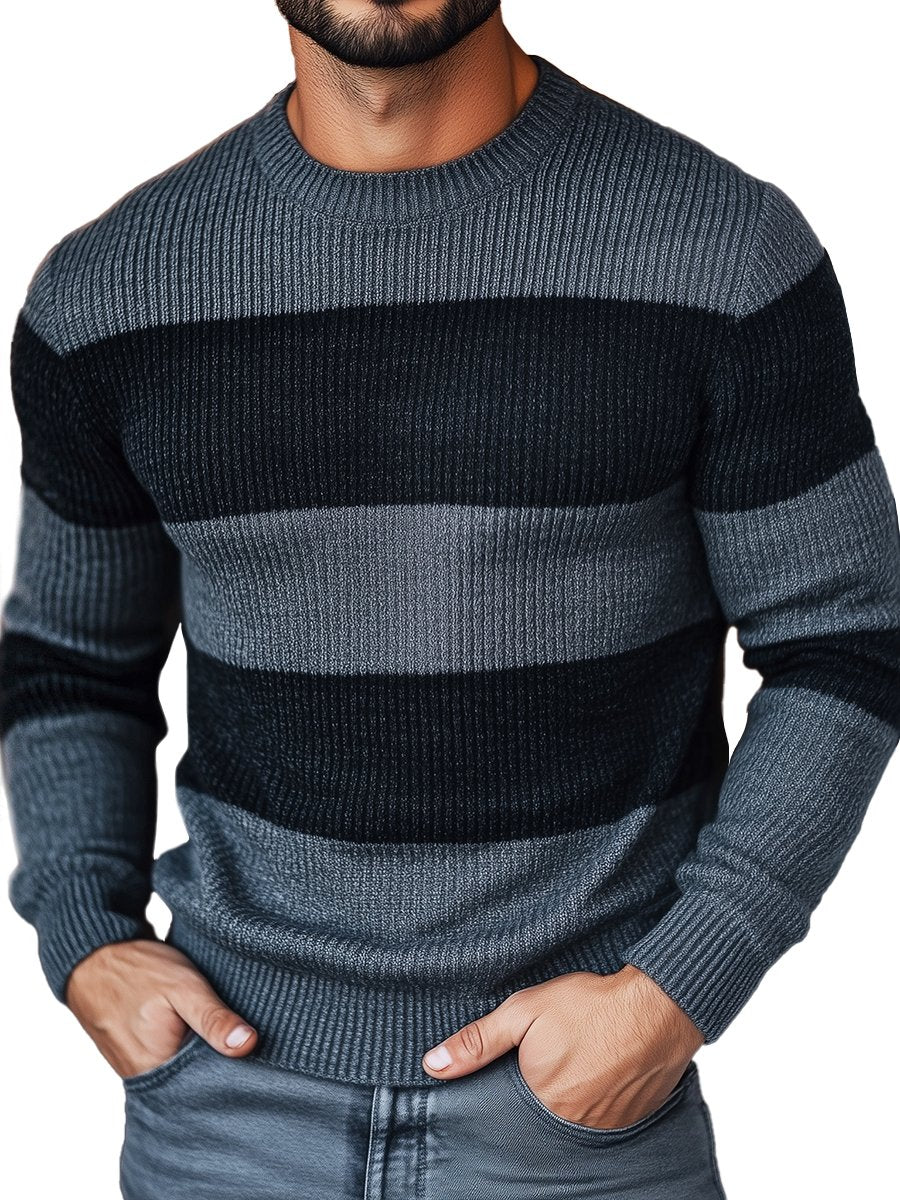Pánsky retro pulóver s pruhovaným okrúhlym výstrihom - Pohodlný a štýlový
