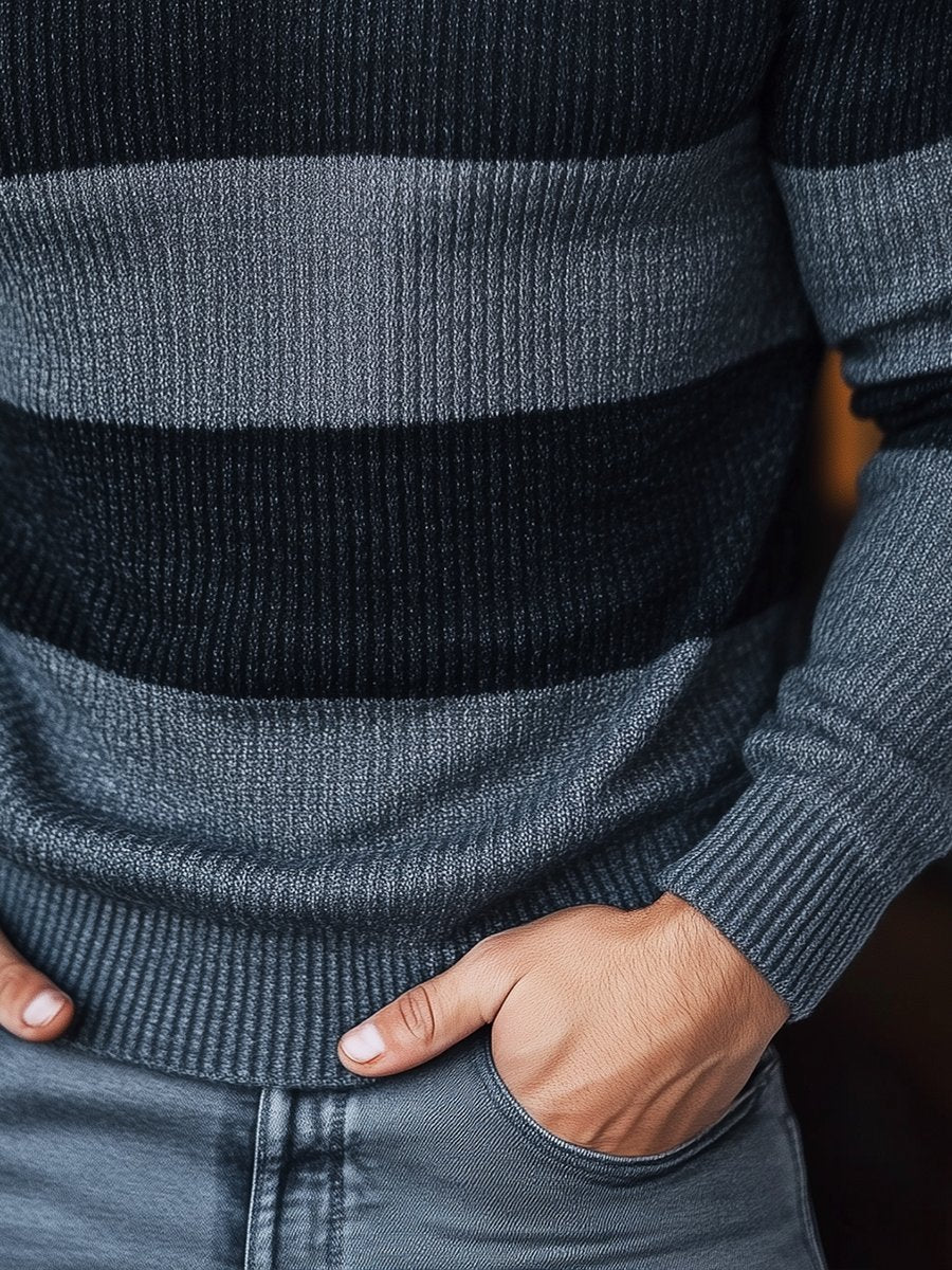 Pánsky retro pulóver s pruhovaným okrúhlym výstrihom - Pohodlný a štýlový