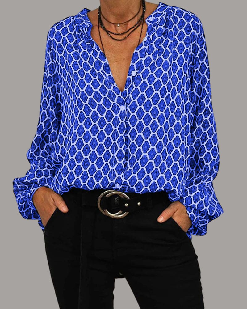 Livia – Bluse mit V-Ausschnitt aus Baumwollmischung und Musterdesign