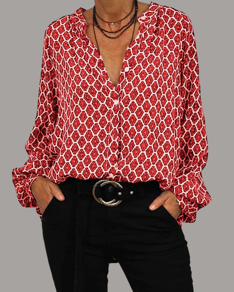 Livia – Bluse mit V-Ausschnitt aus Baumwollmischung und Musterdesign