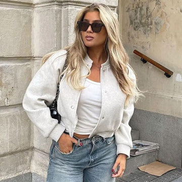 Wustina Jack | Chic kort bomberjakke i uld med lynlås til kvinder