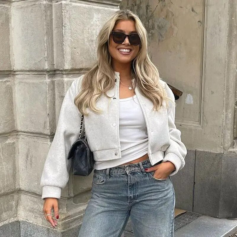 Wustina Jack | Chic kort bomberjakke i uld med lynlås til kvinder