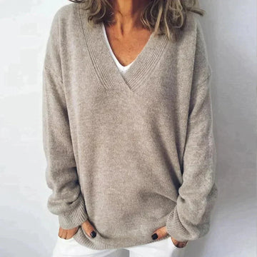 Lexa – Maglione da donna in cashmere con scollo a V e struttura morbida