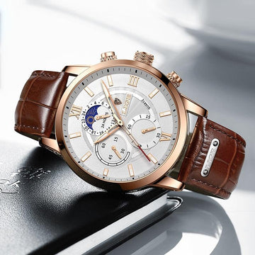 Lige – Stijlvol herenhorloge met lederen band en datumfunctie