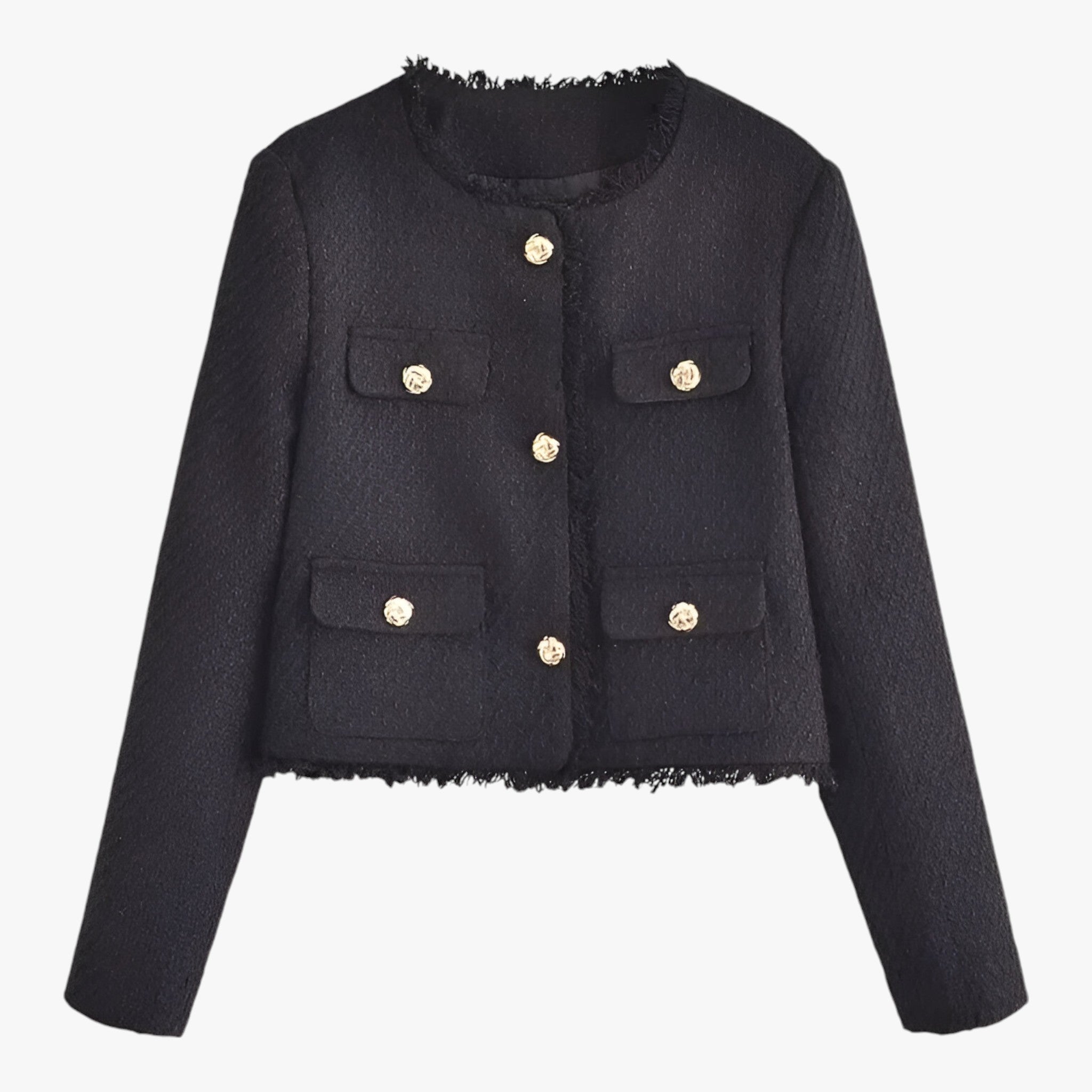 Elegantná krátka tweedová bunda - štýlová textúra na jeseň