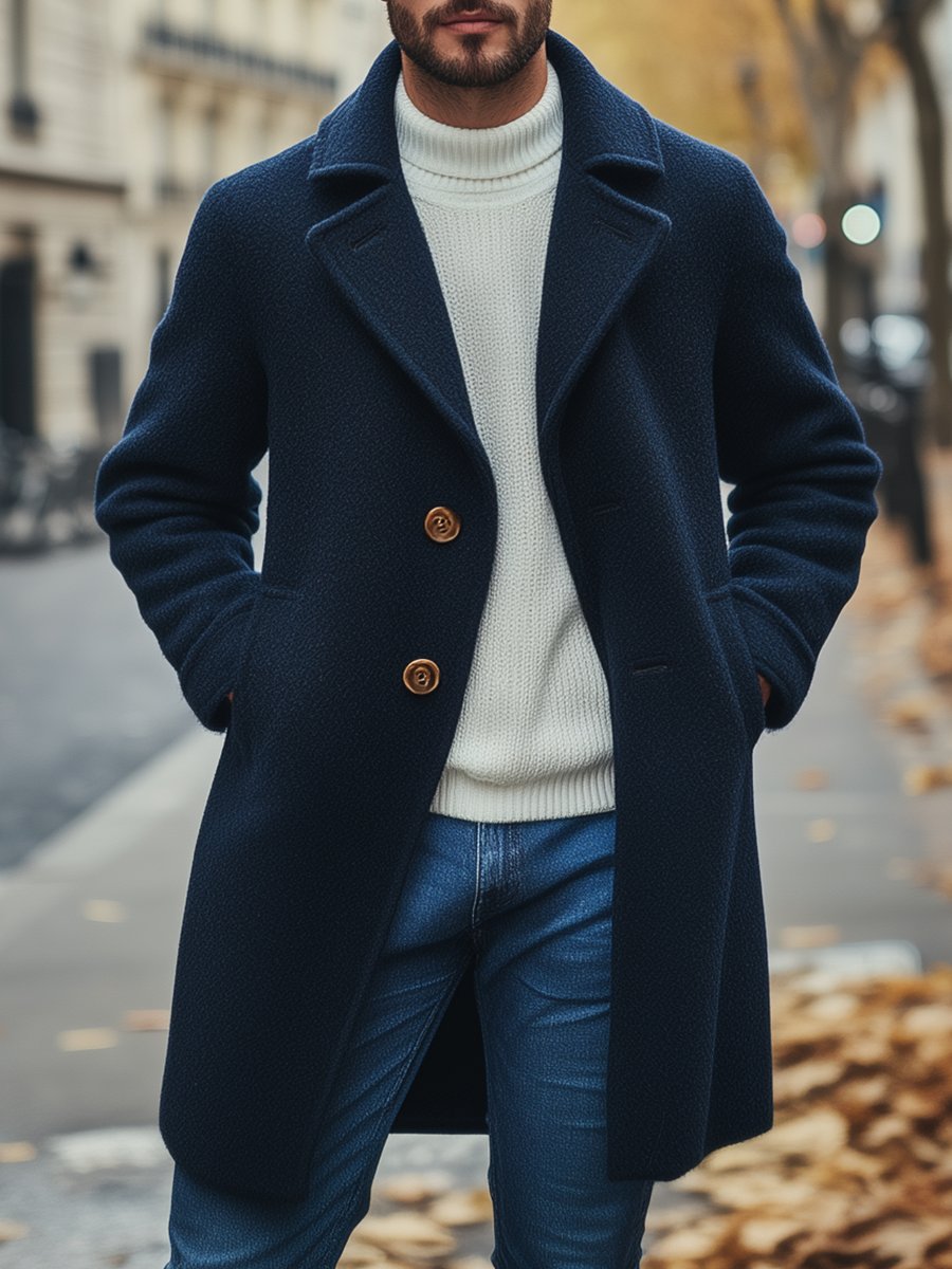 Retro ležérna pánska bunda z vlny s dvoma gombíkmi - nadčasový štýl