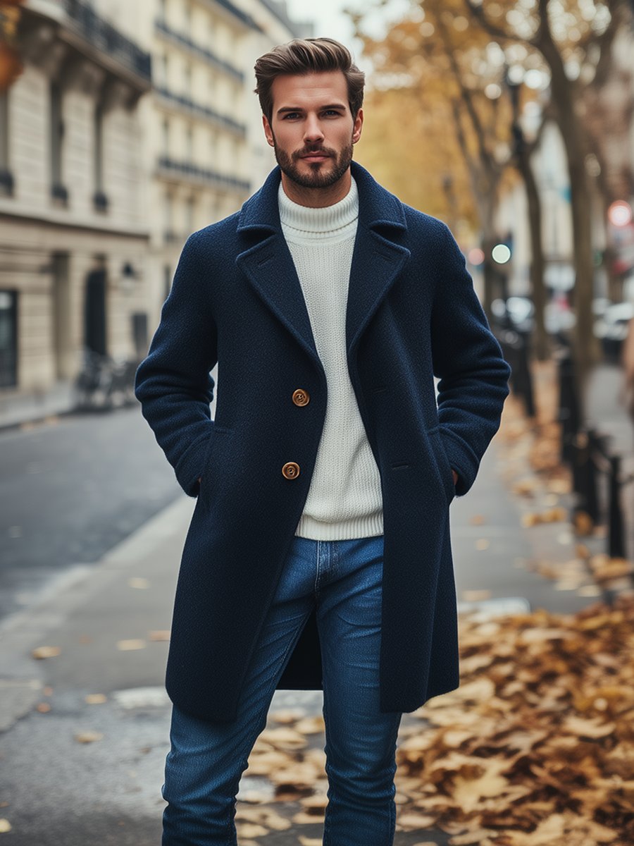 Retro ležérna pánska bunda z vlny s dvoma gombíkmi - nadčasový štýl