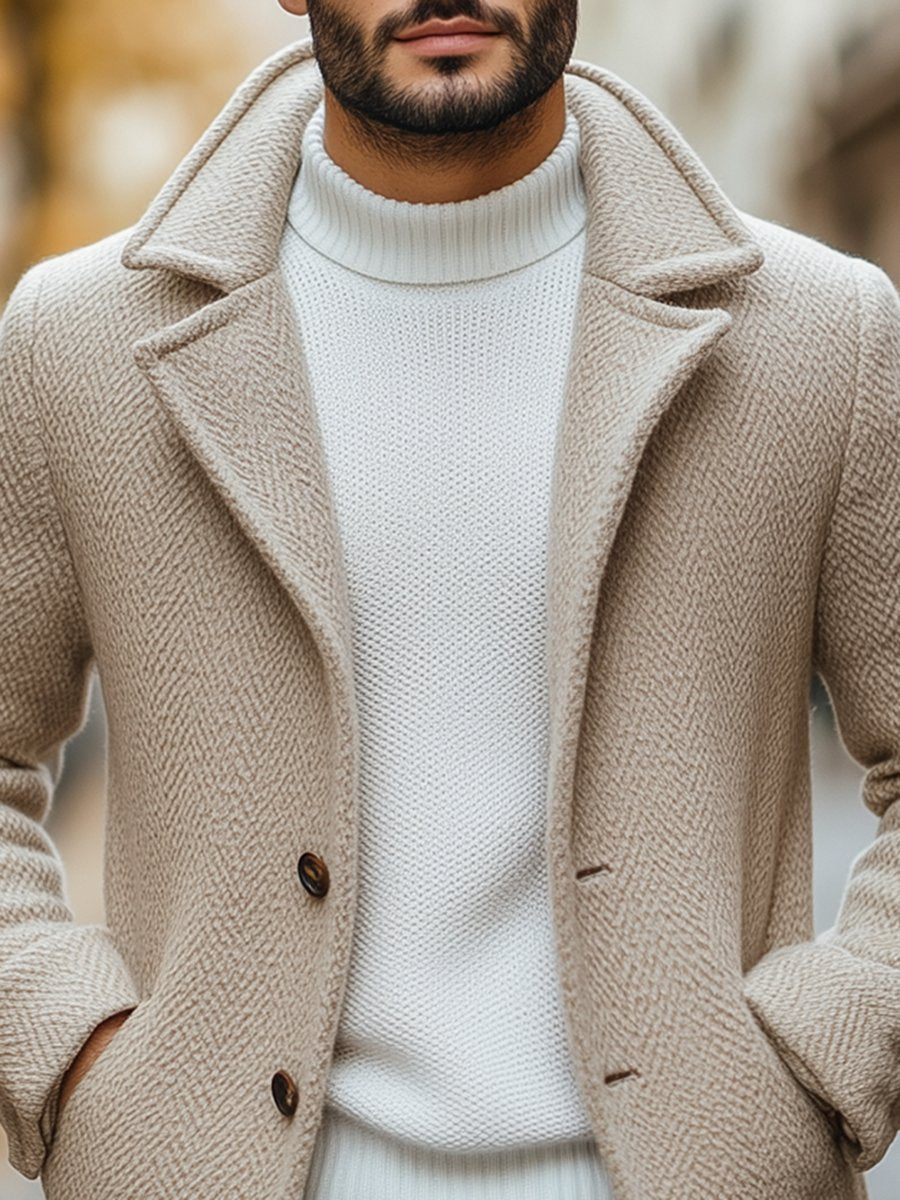 Casual ensfarvet uldkappe med to knapper - Stilfuld og alsidig