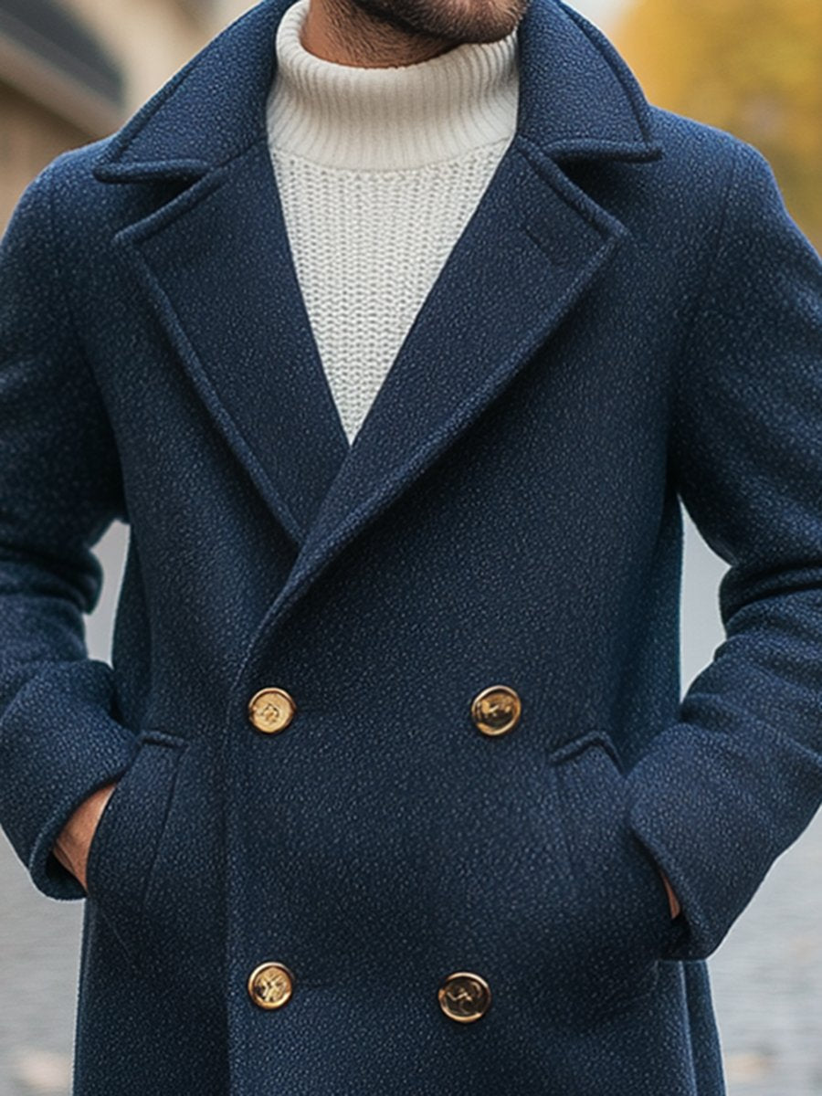 Pánske retro kaplnkové dvojradové dlhé vlnené sako - nadčasová elegancia