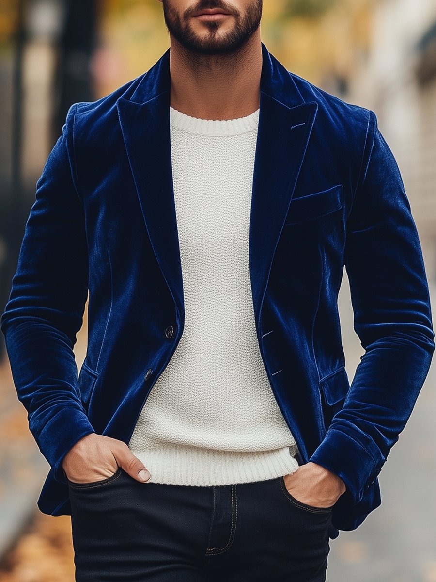 Elegantné a štýlové vintage zamatové sako s jedným gombíkom