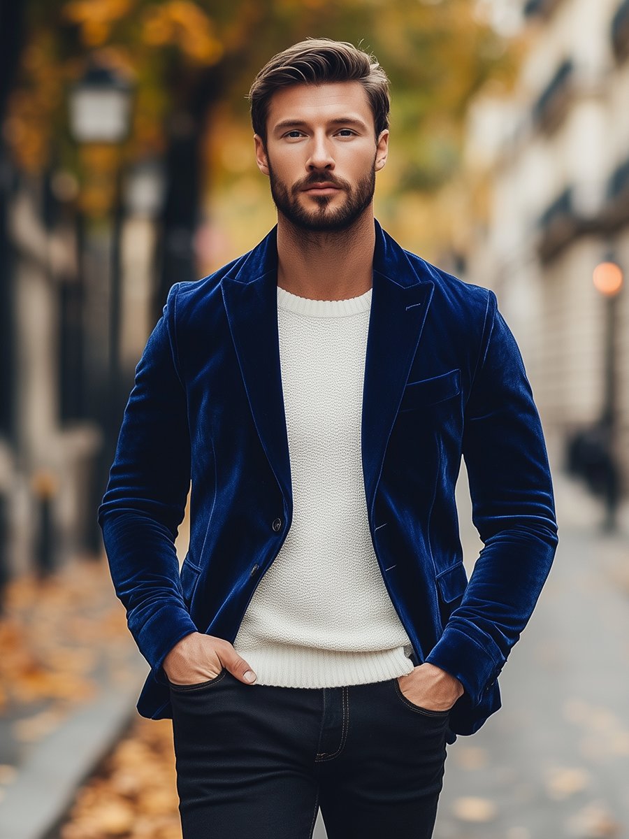 Elegantné a štýlové vintage zamatové sako s jedným gombíkom