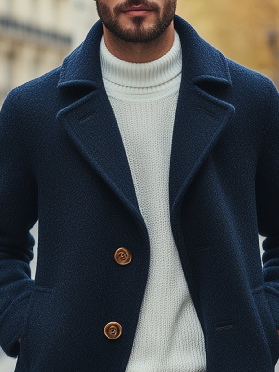 Retro ležérna pánska bunda z vlny s dvoma gombíkmi - nadčasový štýl