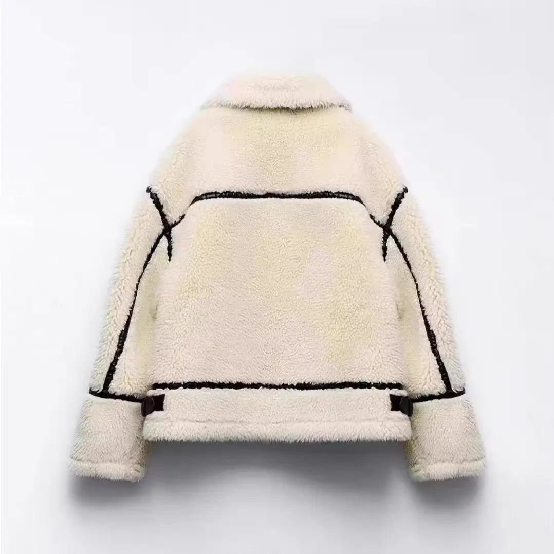 Devako Teddy Chic - Vielseitige kontrastfarbige Kunstpelz-Lamm-Fleece-Jacke | Warmer dicker Damenmantel für Herbst/Winter