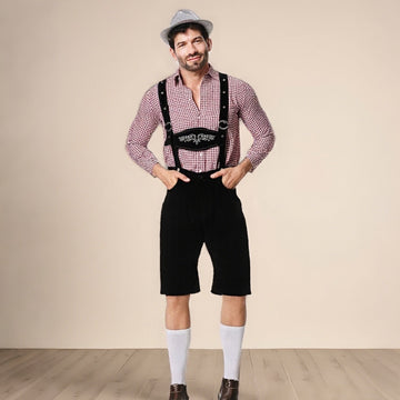 Gaudibursch – Herrenkostüm mit Hemd, Hosenträgern & Hut – Oktoberfest Set