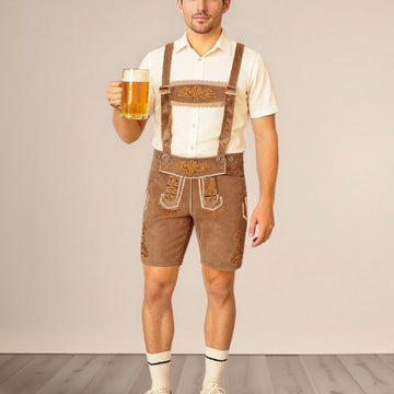 AlpenKraft – Herren Lederhosen-Shorts mit Stickerei – Braun oder Schwarz