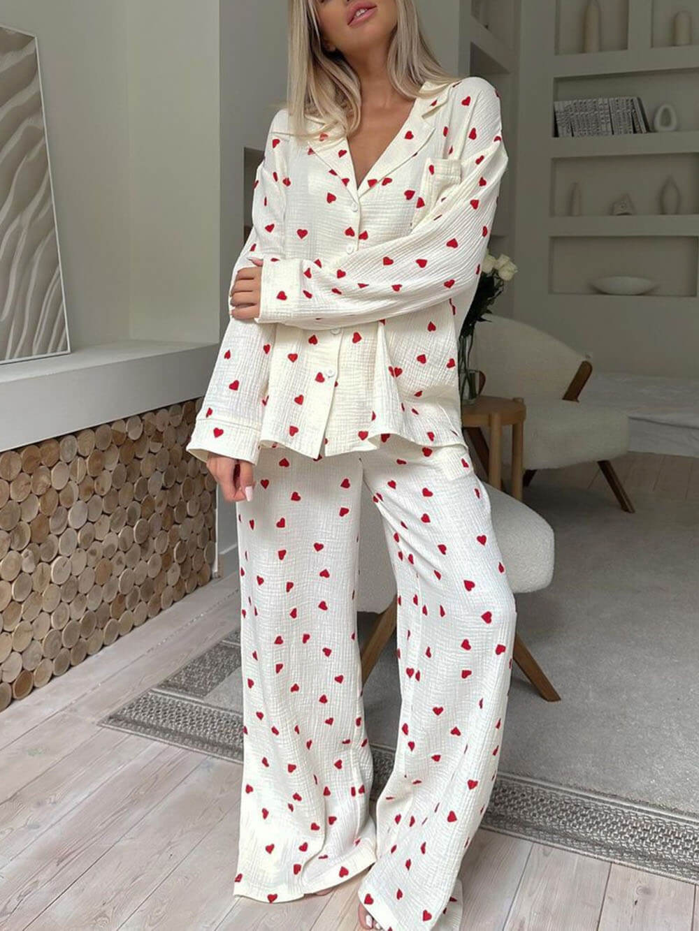 Zweiteiliges Pyjama-Set mit Herzmotiv - Rainey