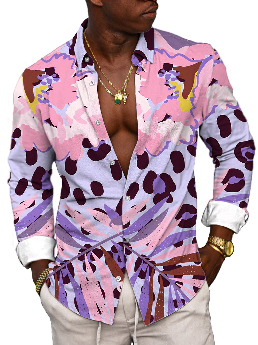 Camicia a maniche lunghe casual con stampa leopardata e floreale - elegante e unica