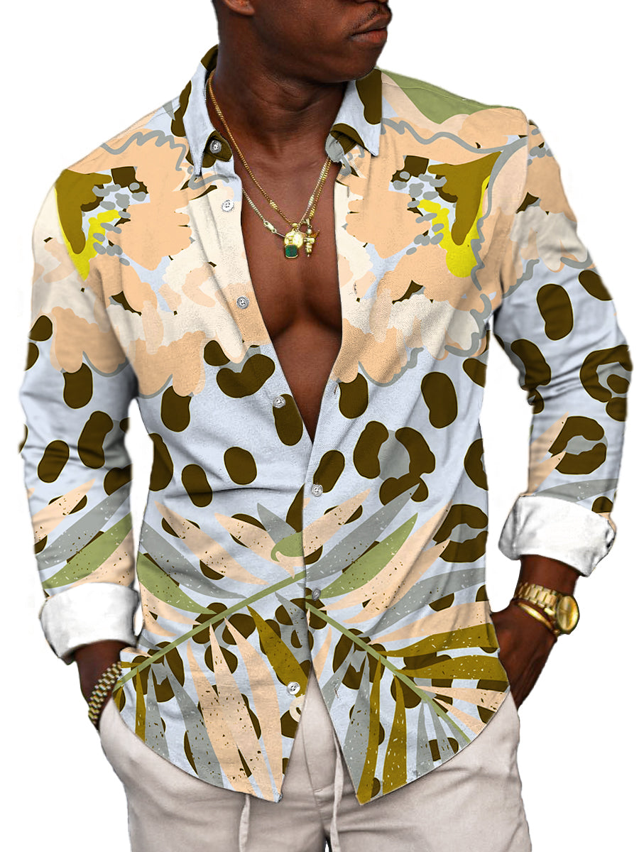 Camicia a maniche lunghe casual con stampa leopardata e floreale - elegante e unica