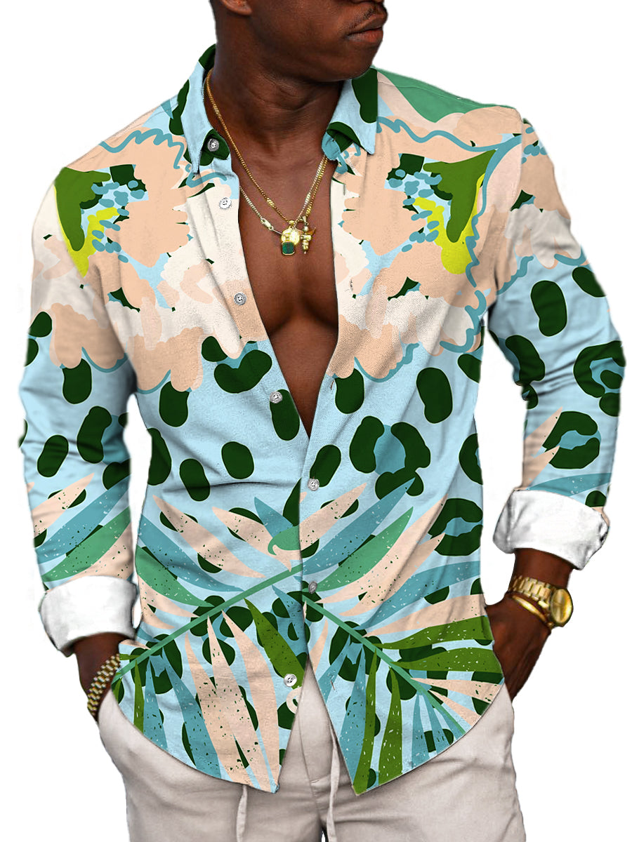 Camicia a maniche lunghe casual con stampa leopardata e floreale - elegante e unica