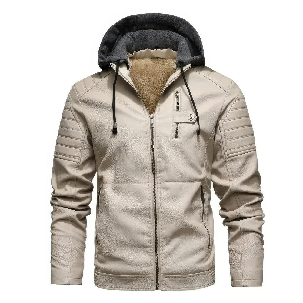 Cappotto invernale di pelle con cappuccio per uomo - lussuoso e comodo