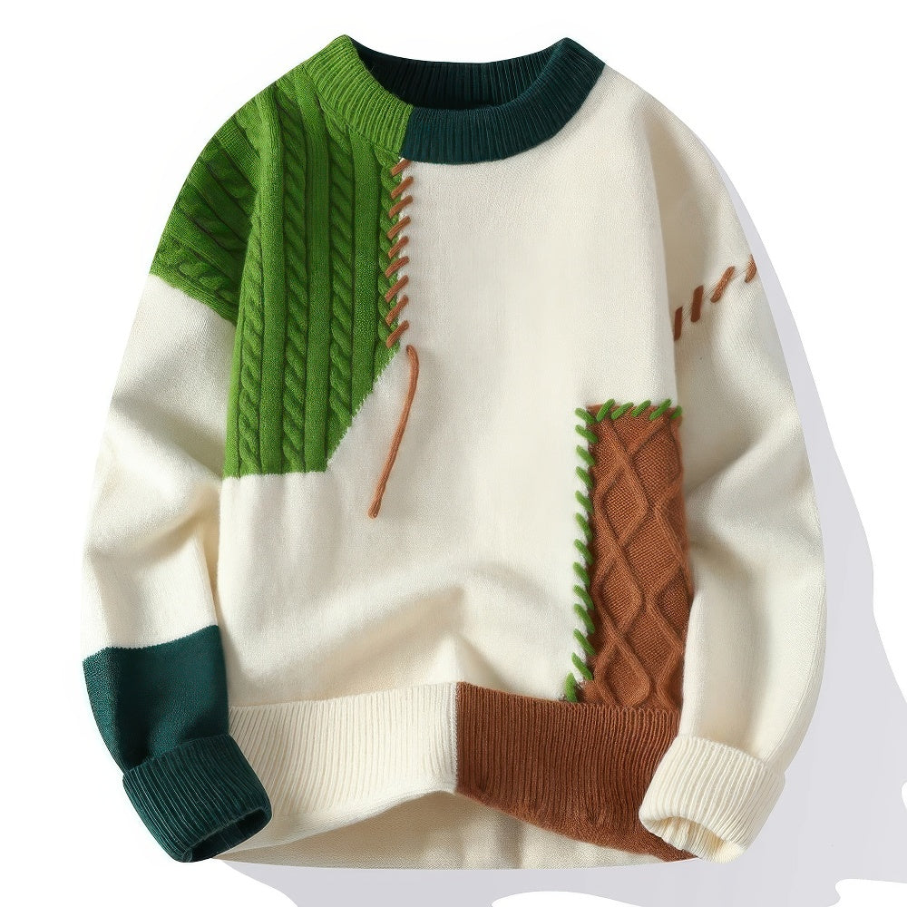 Maglione a collo alto da uomo patchwork - Articoli di moda unici e comodi