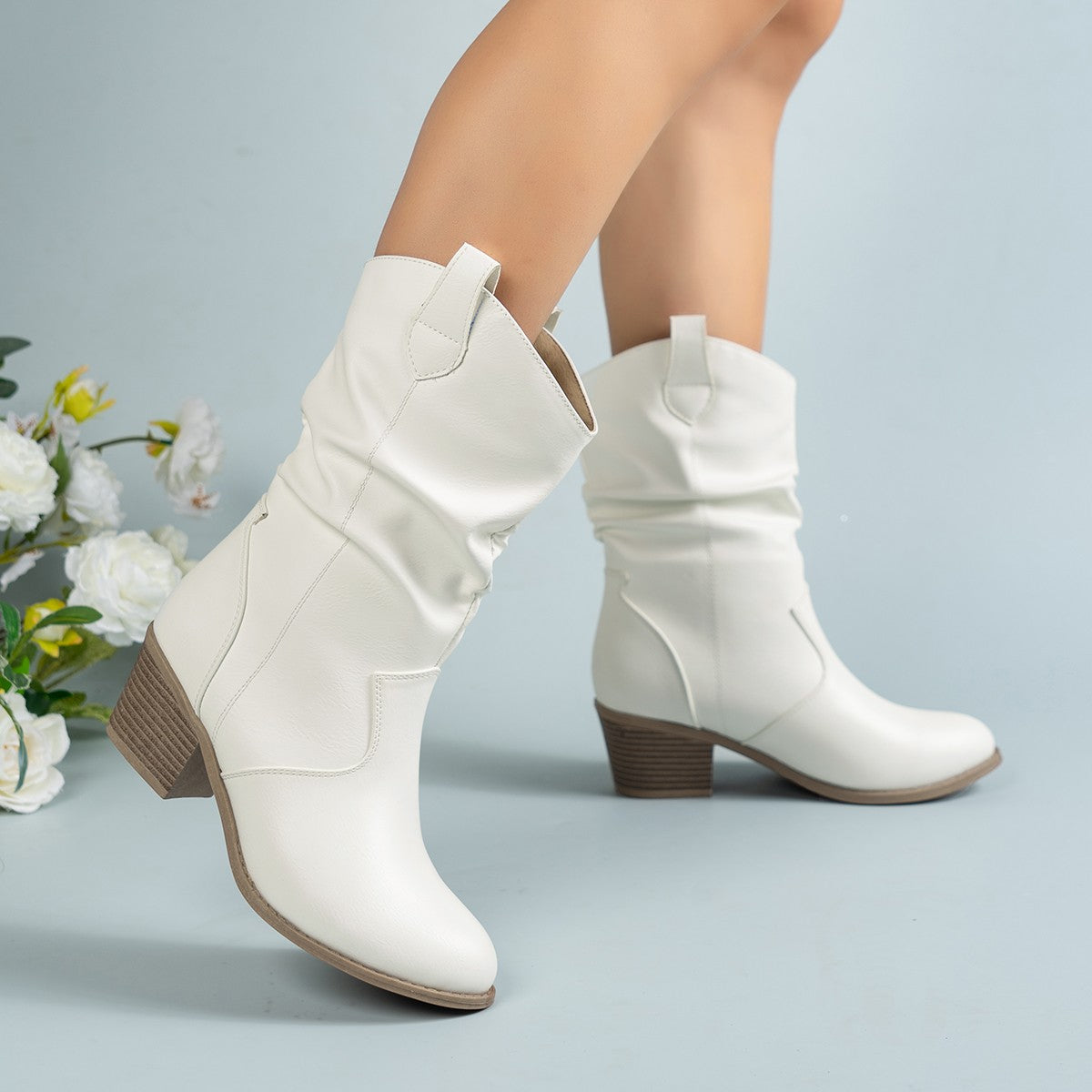 PU-Leder niedrige Ferse rutschfest Cowboy-Stiefel für Frauen - Rehava