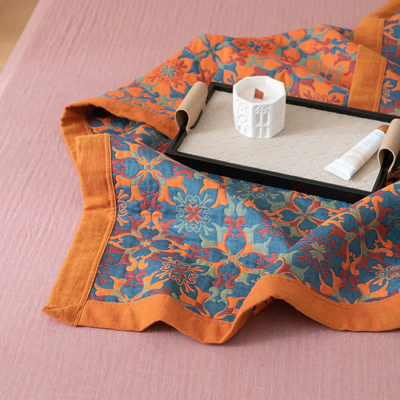 ColorWeave – Sekstrenget bomuldstæppe mønster orange-blå – Varm & stilfuld