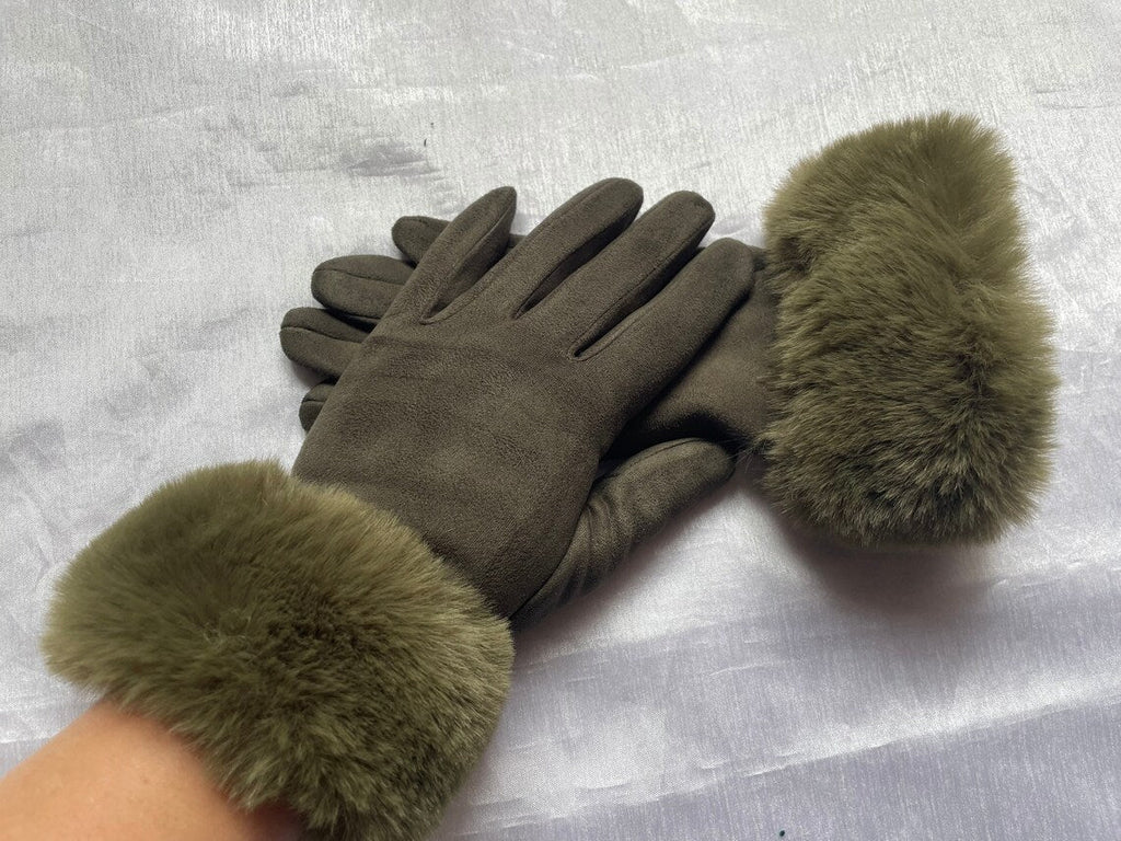 Wildlederhandschuhe mit Kunstpelz - VelvetGlam