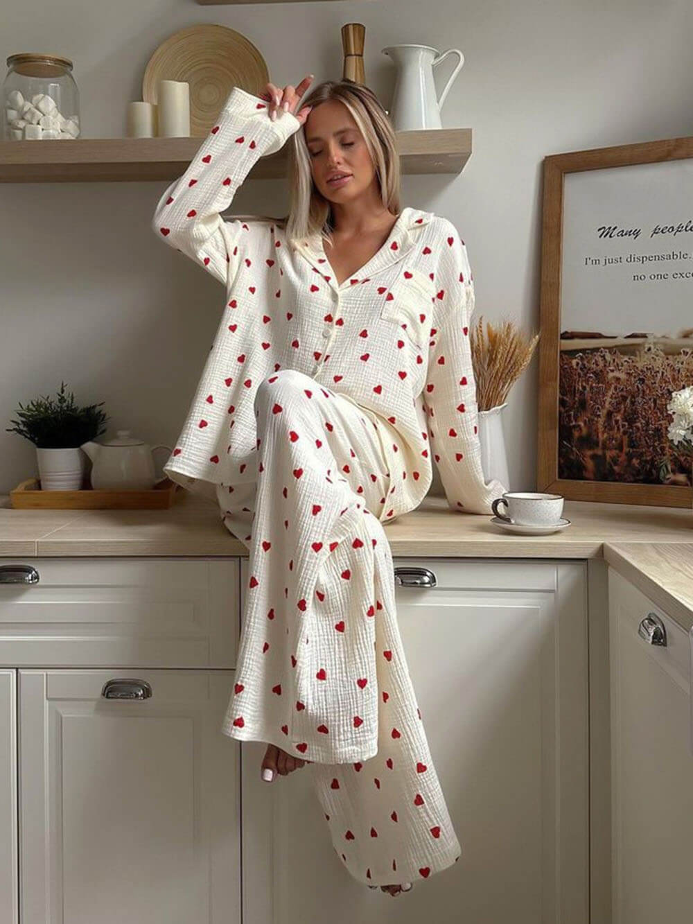 Zweiteiliges Pyjama-Set mit Herzmotiv - Rainey