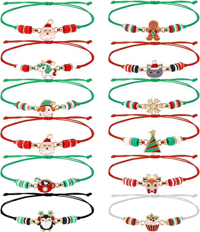 12-teiliges Weihnachts-Armband-Set mit Anhängern – Verstellbar & festlich