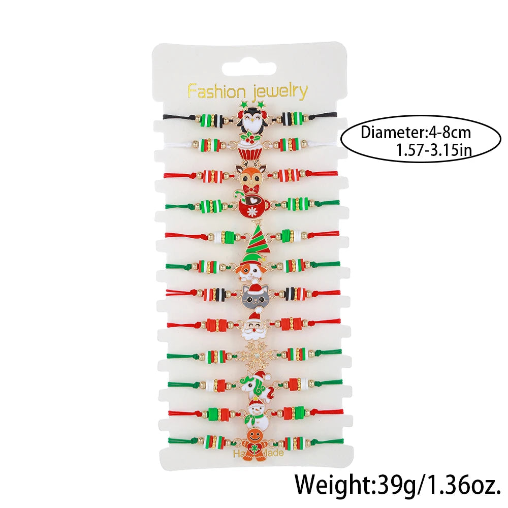 12-teiliges Weihnachts-Armband-Set mit Anhängern – Verstellbar & festlich