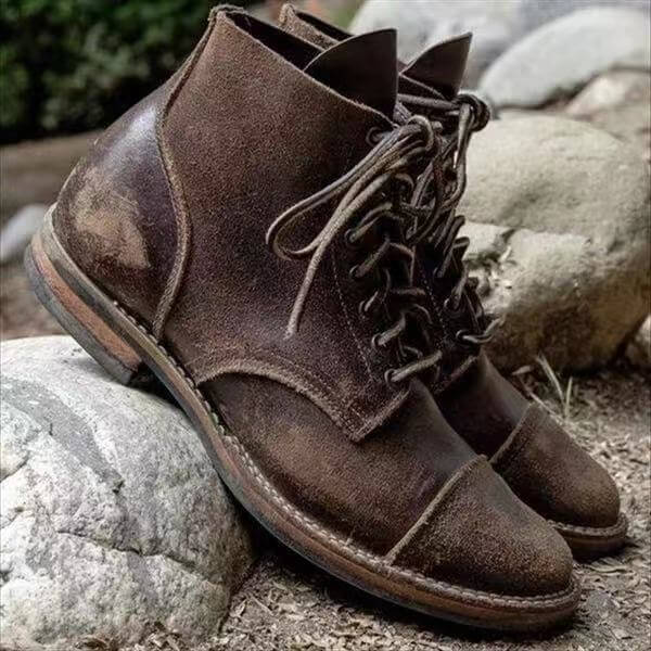 Devako Heike - Retro Herren Schnürstiefel | Herren Biker Stiefel | Herbst und Winter Mode kurze Oxford Schuhe