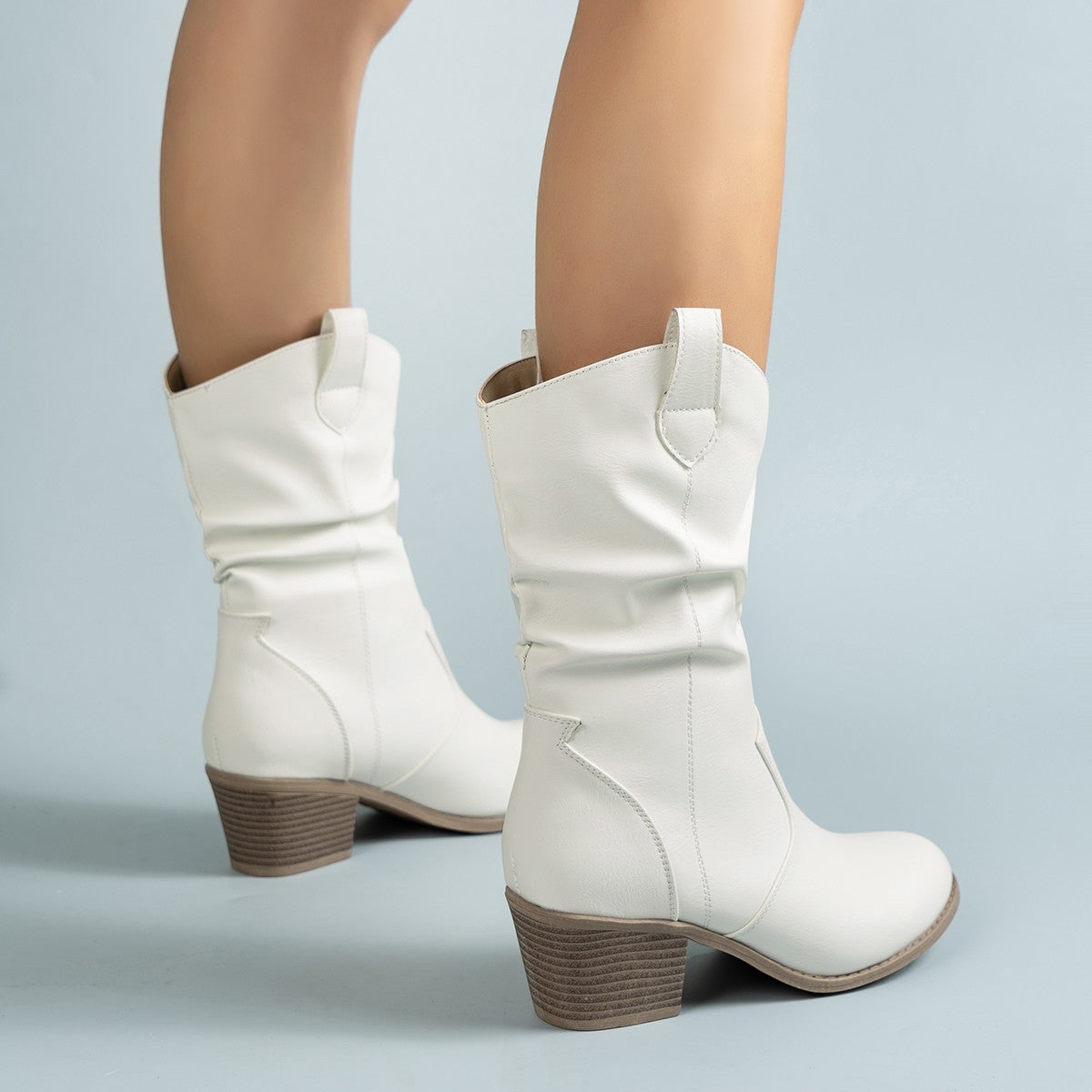 PU-Leder niedrige Ferse rutschfest Cowboy-Stiefel für Frauen - Rehava