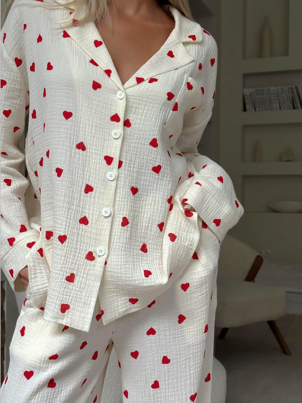 Zweiteiliges Pyjama-Set mit Herzmotiv - Rainey