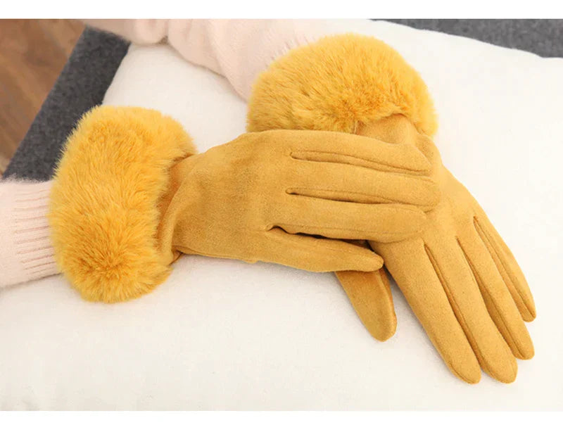 Wildlederhandschuhe mit Kunstpelz - VelvetGlam