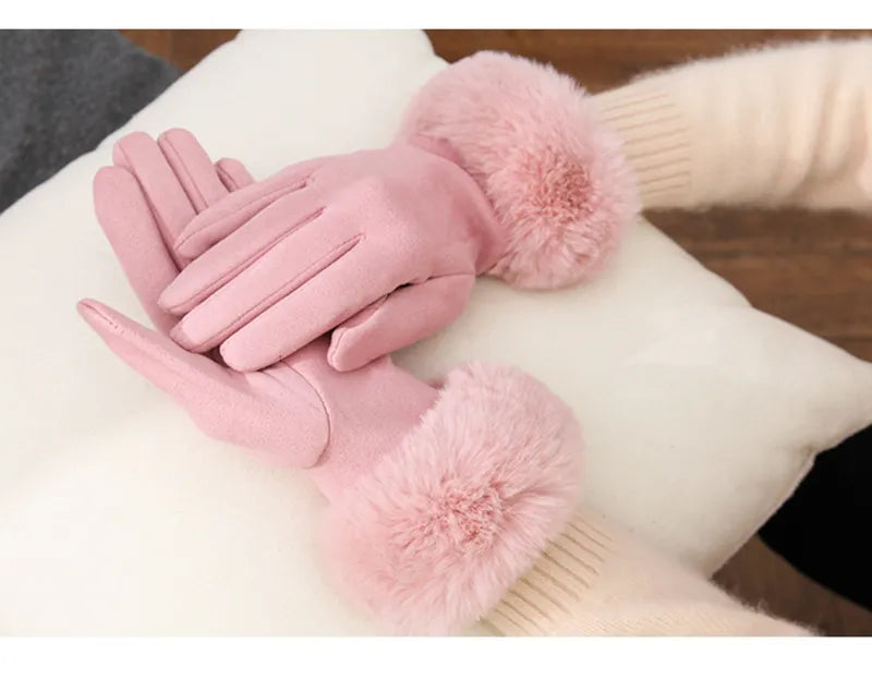 Wildlederhandschuhe mit Kunstpelz - VelvetGlam