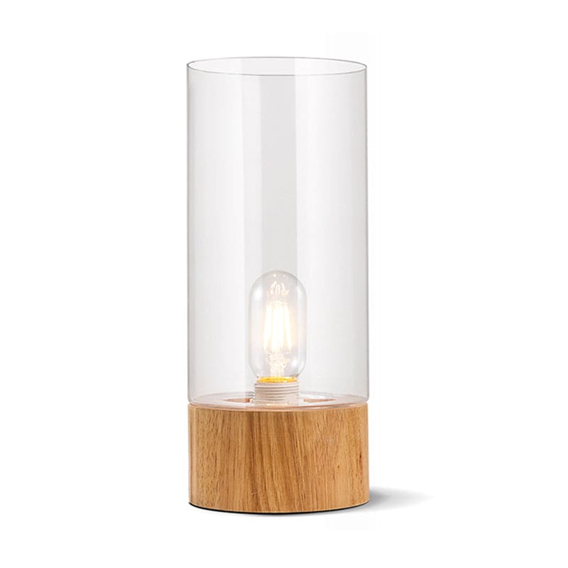 Lumeo - Lampada da comodino cilindrica elegante con base in legno