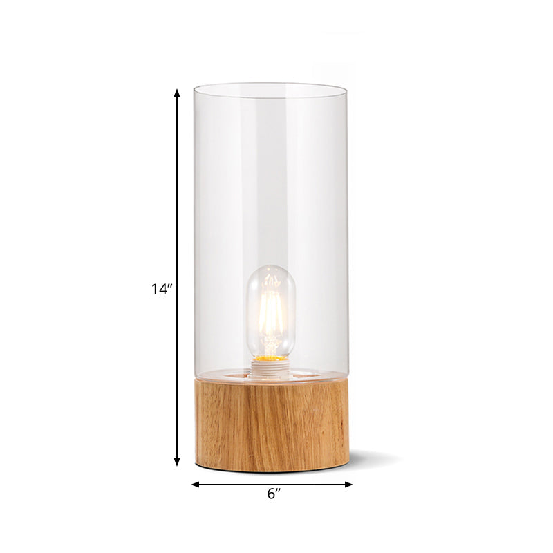 Lumeo - Lampada da comodino cilindrica elegante con base in legno